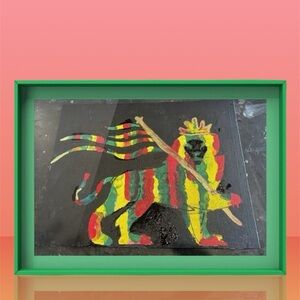 Multicolor Framed Lion Artwork